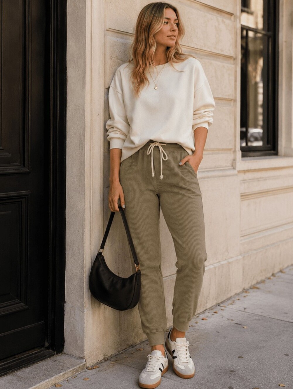 Relaxed Rib-Knit Joggers in Olive Green New